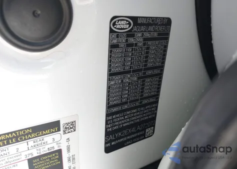 2020 Land Rover Range Rover Velar P250 R-Dynamic S from USA, damaged, VIN SALYK2EX4LA272072